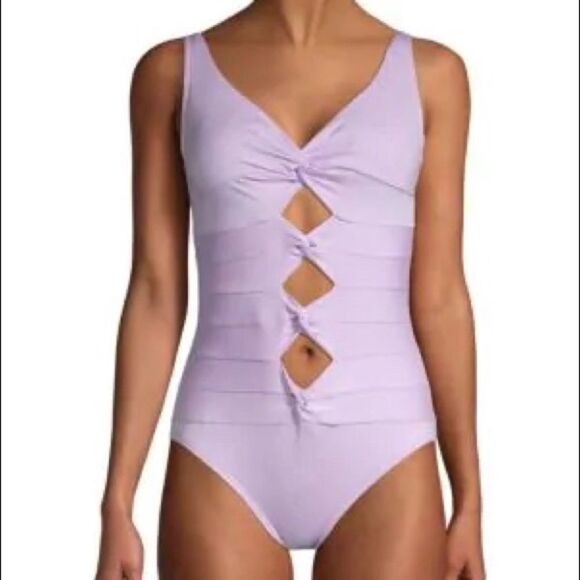 Carmen Marc Valvo Purple Knotted Bathing Suit - Picture 1 of 4